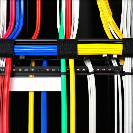 Professional Cable Management for Home Theater Racks Neatly organized AV rack cables with Velcro ties and proper ventilation for home theater equipment.