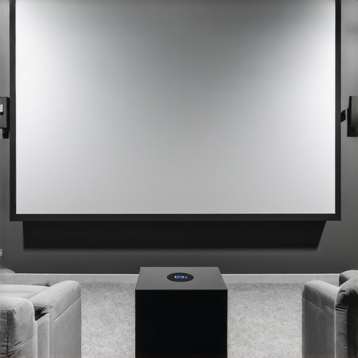A home theater setup showing a projector and a high-contrast screen with perfect alignment.