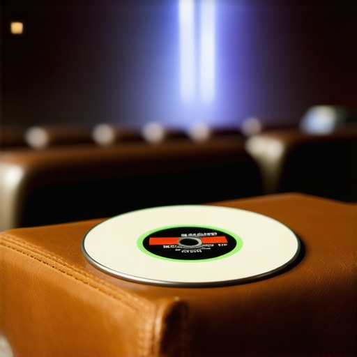 Calibration disc and cleaning cloth on a theater seat