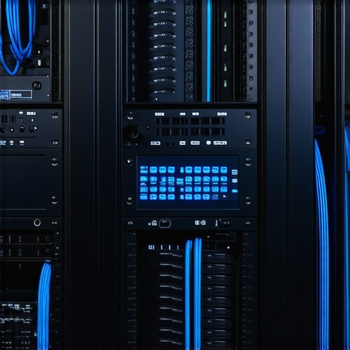 Close up of a home theater power conditioner with organized cabling
