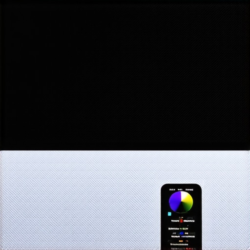 A close-up of home theater screen fabric and a color calibration tool.