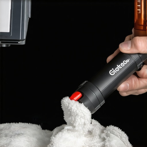 Professional Projector Lens Maintenance Cleaning a home theater projector lens with a rocket blower and cloth.