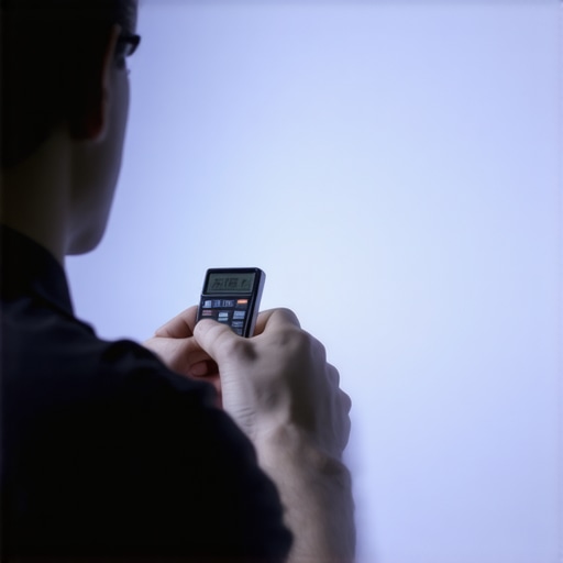 Professional Screen Calibration Techniques Technician measuring projector screen light uniformity for calibration.