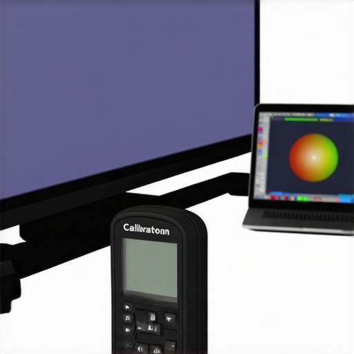 Professional Screen Calibration Tools A colorimeter being used to calibrate a home theater projector screen for color accuracy.