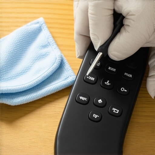 A close up of a person repairing a high-end home theater remote control using precision tools and isopropyl alcohol.