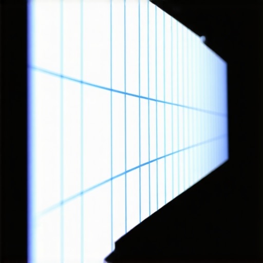 A projector displaying a calibration grid on a screen to help fix a tilted image.