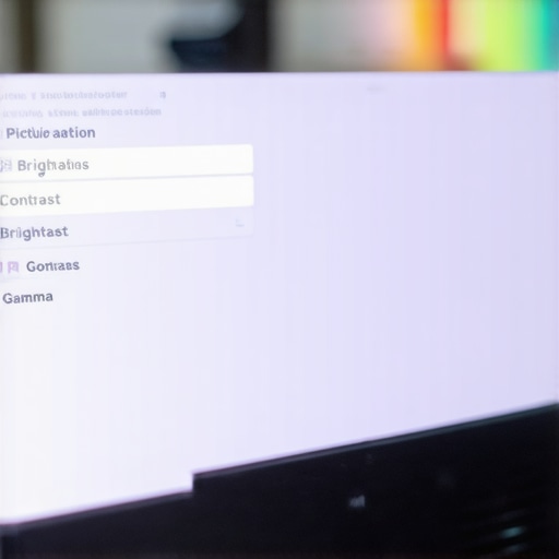 Projector Calibration Settings Menu Adjusting brightness, contrast, and gamma settings on a projector menu to combat white wall reflections.