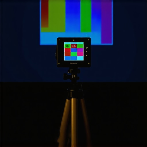 Close up of a colorimeter being used to calibrate a home theater projector screen.