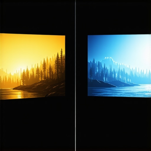 A comparison of a yellowed projector image and a color-corrected vibrant image in a home cinema.