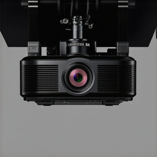 Close up of a projector ceiling mount with vibration isolation pads to protect the lamp.