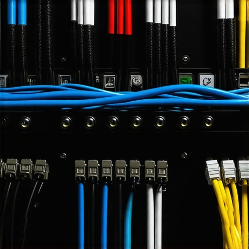 Speaker wires and power cables crossing at 90 degrees to eliminate electrical interference.