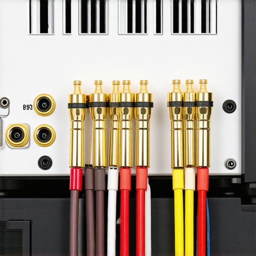 Close up of clean speaker wire connections on the back of an AV receiver to prevent short circuits.