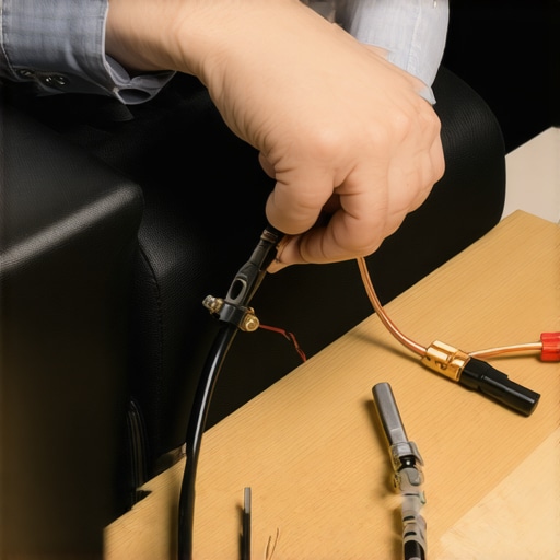 Close-up of wire stripping and preparation for a power recliner repair