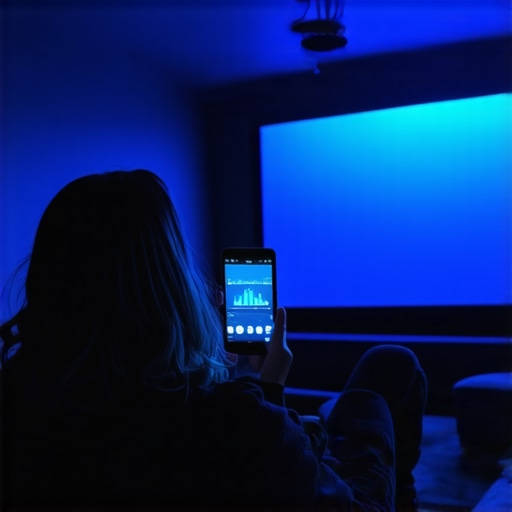 A close-up of a person using a mobile app to calibrate home cinema audio levels for better sound balance.