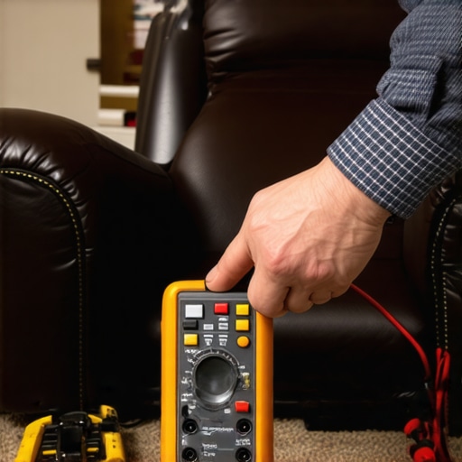 A person using a multimeter to check the voltage on a theater seat power transformer.