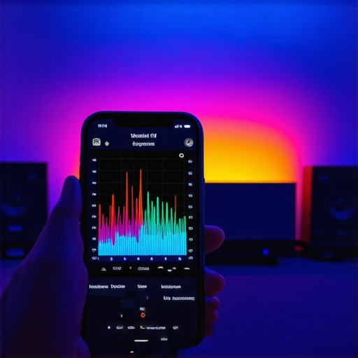 Troubleshooting wireless audio interference with a smartphone app A smartphone showing a Wi-Fi spectrum analyzer used for home theater maintenance.