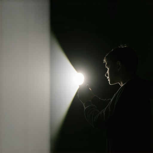 Flashlight revealing dust and film on a projector screen surface