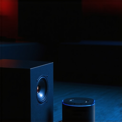 Close up of a subwoofer and Wi-Fi router causing signal dropouts in a home theater.